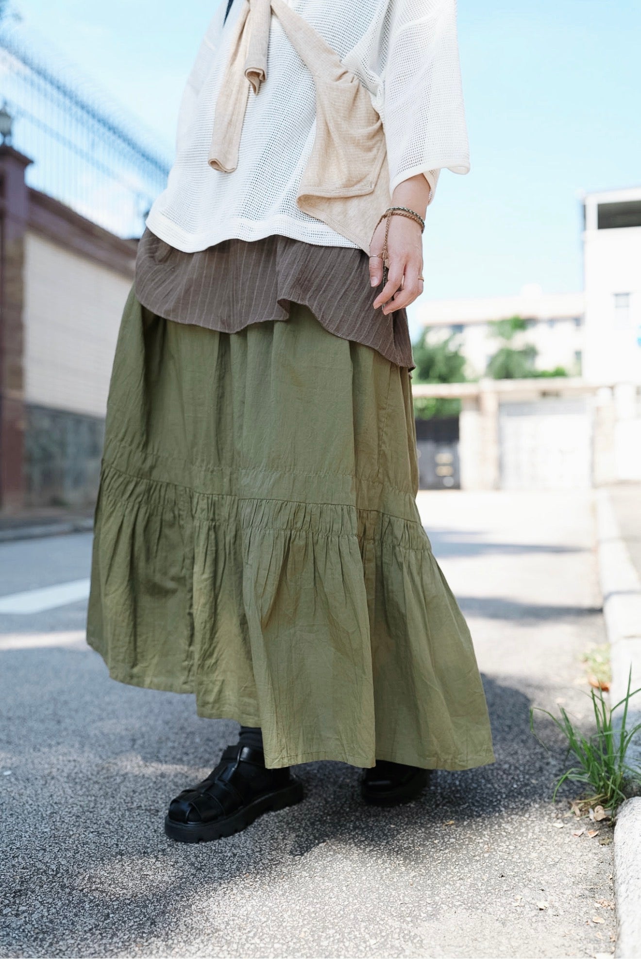 NA485 COTTON CRINKLED FLARED SKIRT