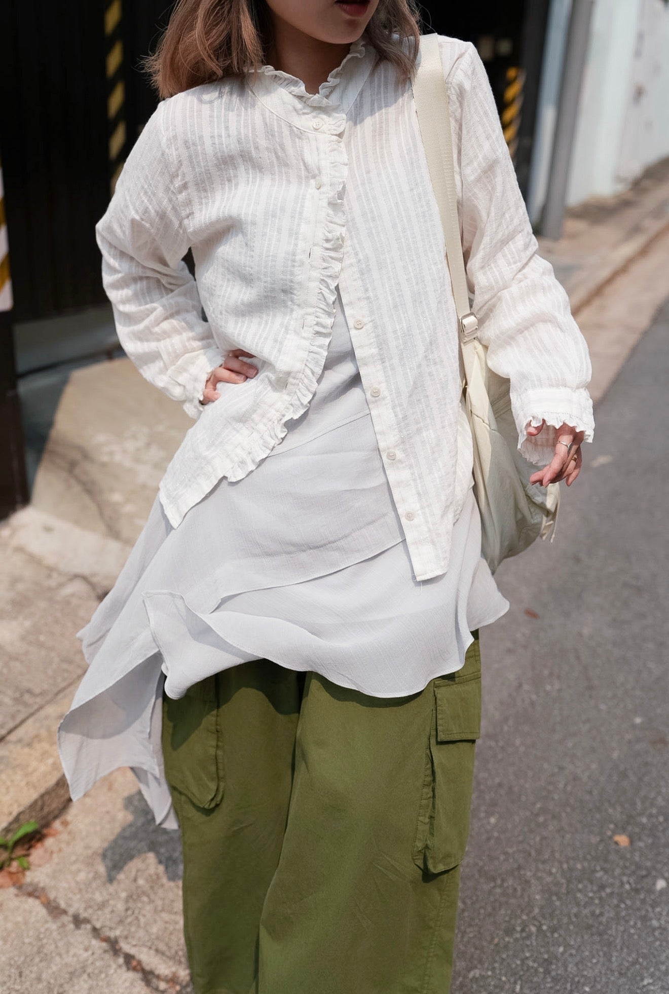 MZ987 RUFFLE STRIPED SHIRT