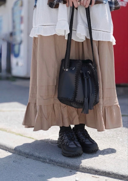 NA470 STITCHING FRINGED SHOULDER BAG