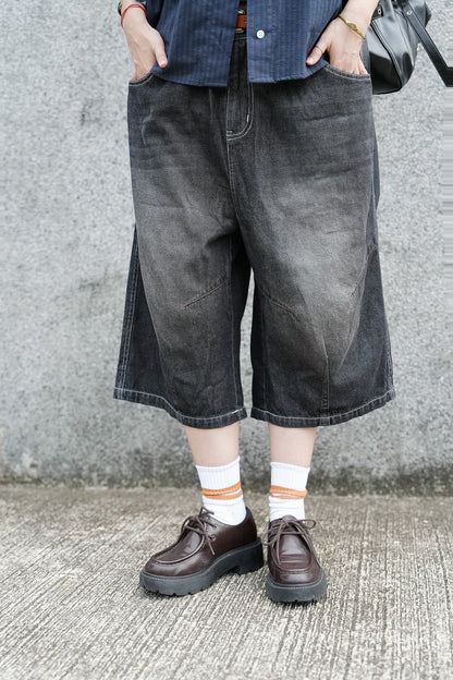 CB128 3D-CUT WASHED DENIM SHORTS