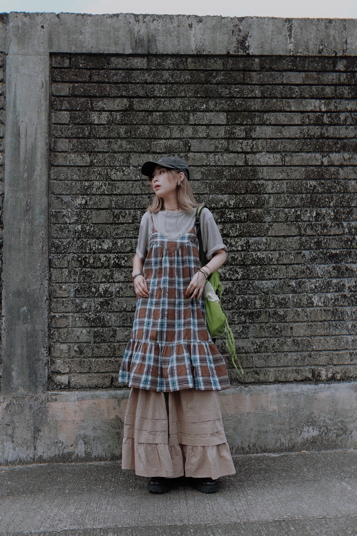 CB119 DOBBY PLAID MIDI DRESS