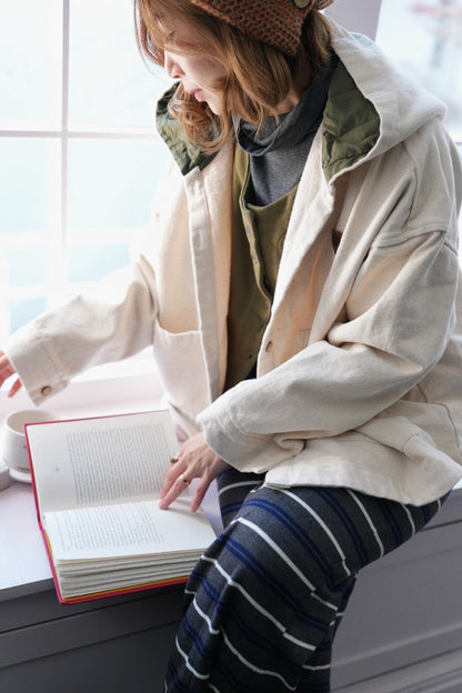 MZ938 DENIM TWILL BRUSHED HOODED COAT