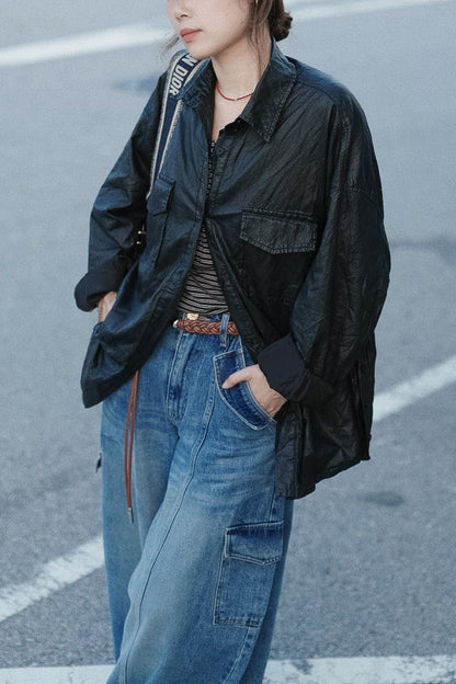 MB062 FAUX LEATHER SHIRT