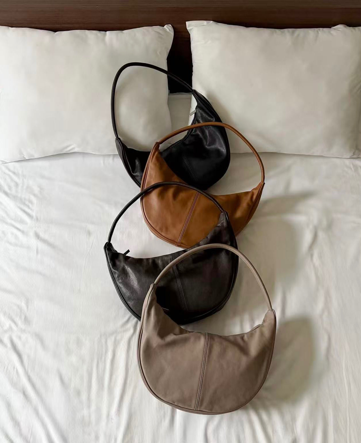 MZ943 ITALIAN LEATHER HANDMADE CURVE SHOULDER BAG