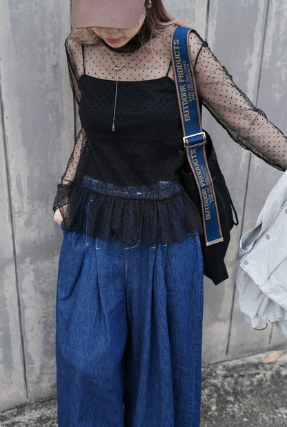 MZ978 MESH DOT RUFFLE TOP