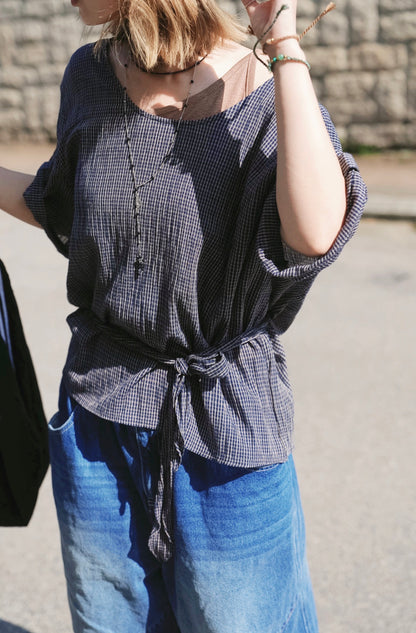 MB022 CREPE PLAID BLOUSE