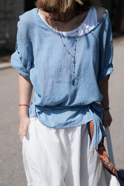 MB022 CREPE PLAID BLOUSE