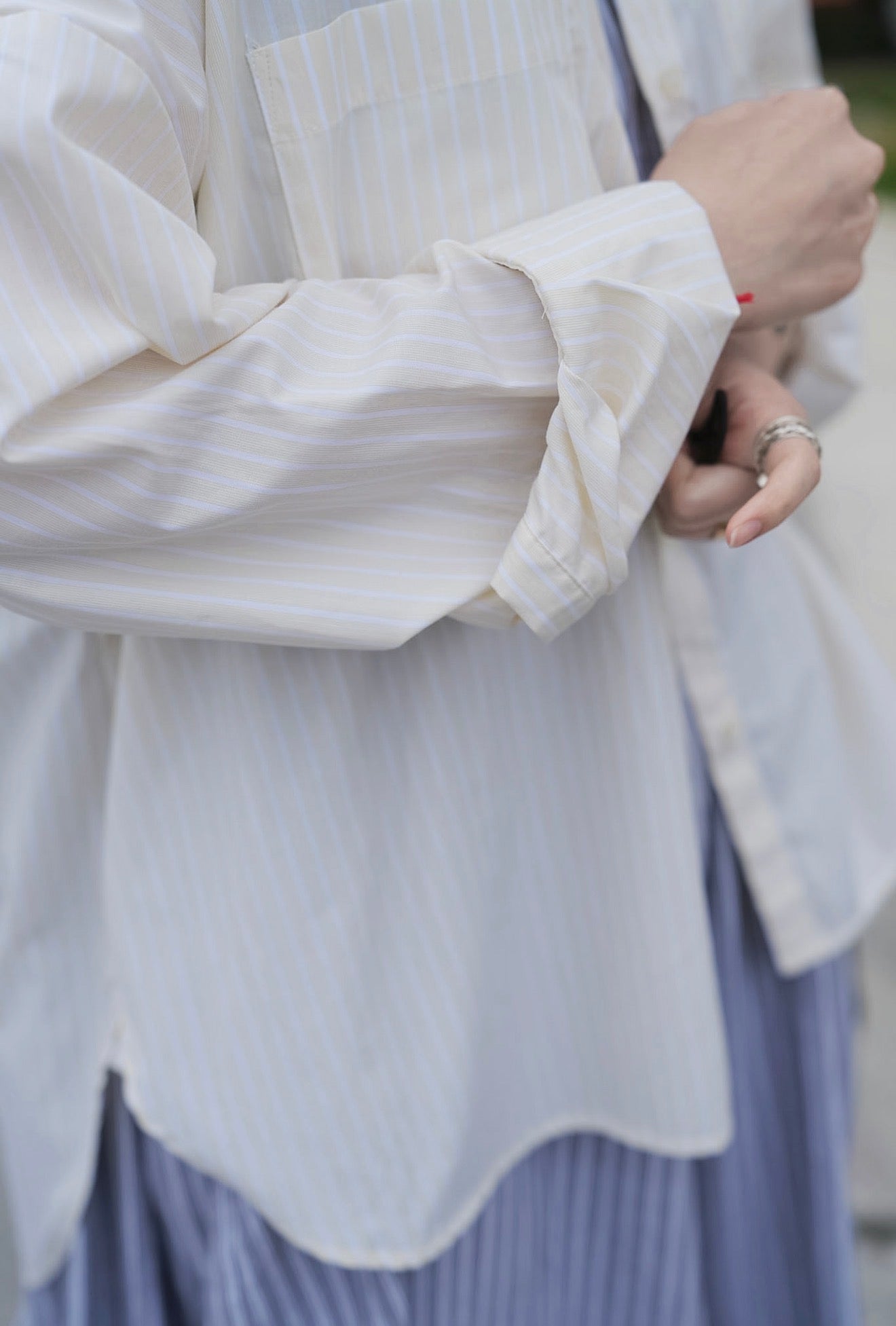 NA469 EASY CARE V NECK STRIPED SHIRT