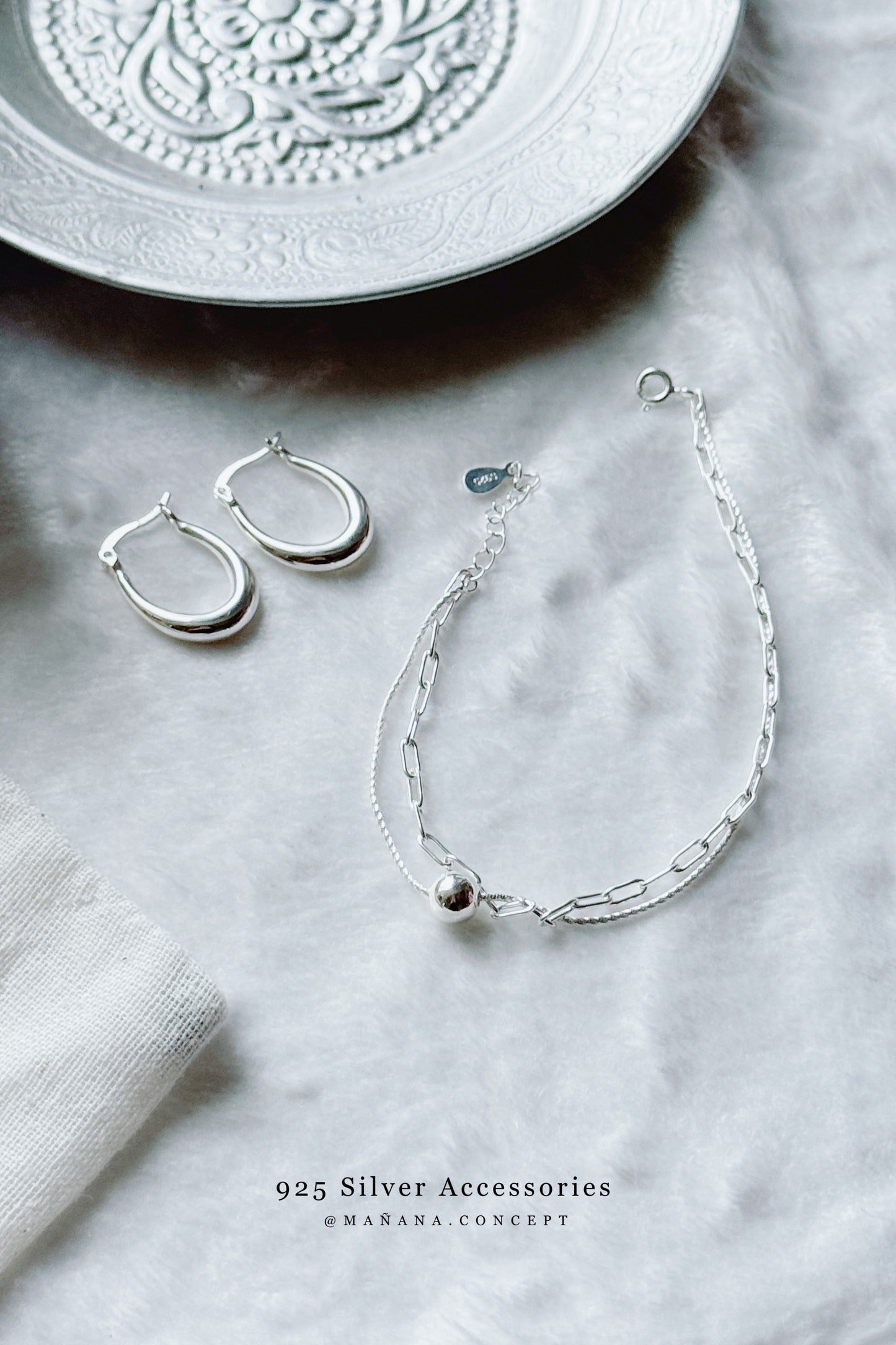 MZ827 SILVER 925 BEAD LAYERING BRACELET