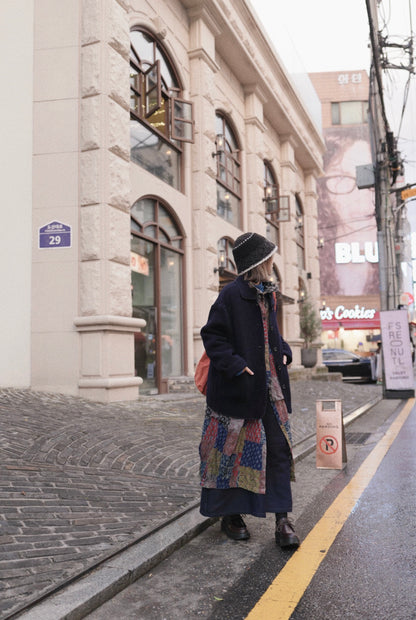 MZ862 BOTTLE-NECK PATCHWORK LONG COAT