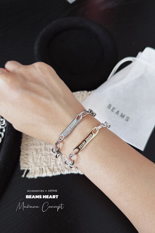 BEAMS HEART - LOGO PLATE CHAIN BRACELET