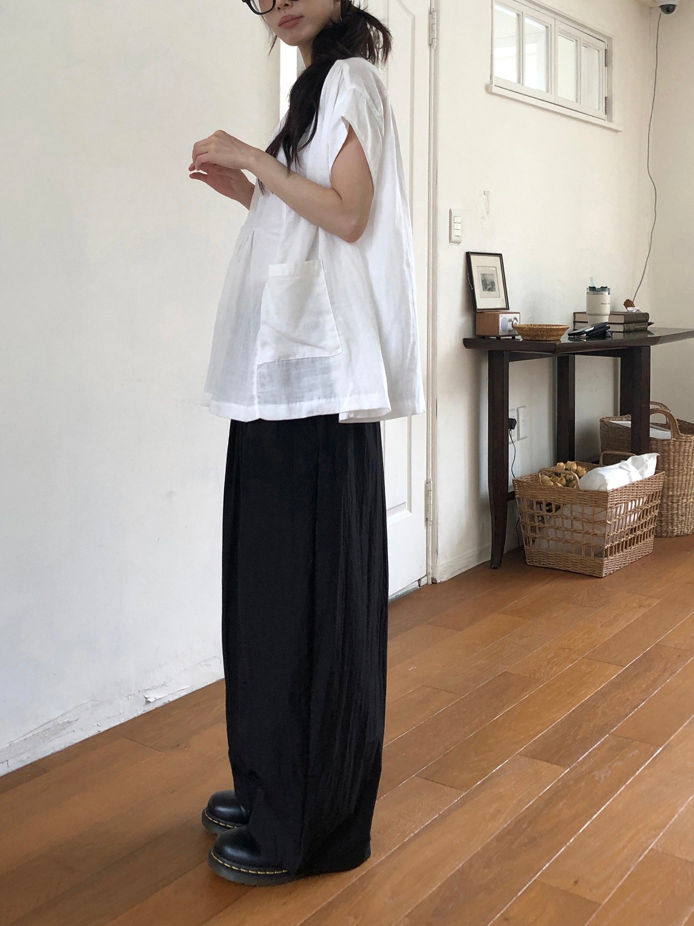 MZ788 COTTON GAUZE POCKET SHIRT BLOUSE