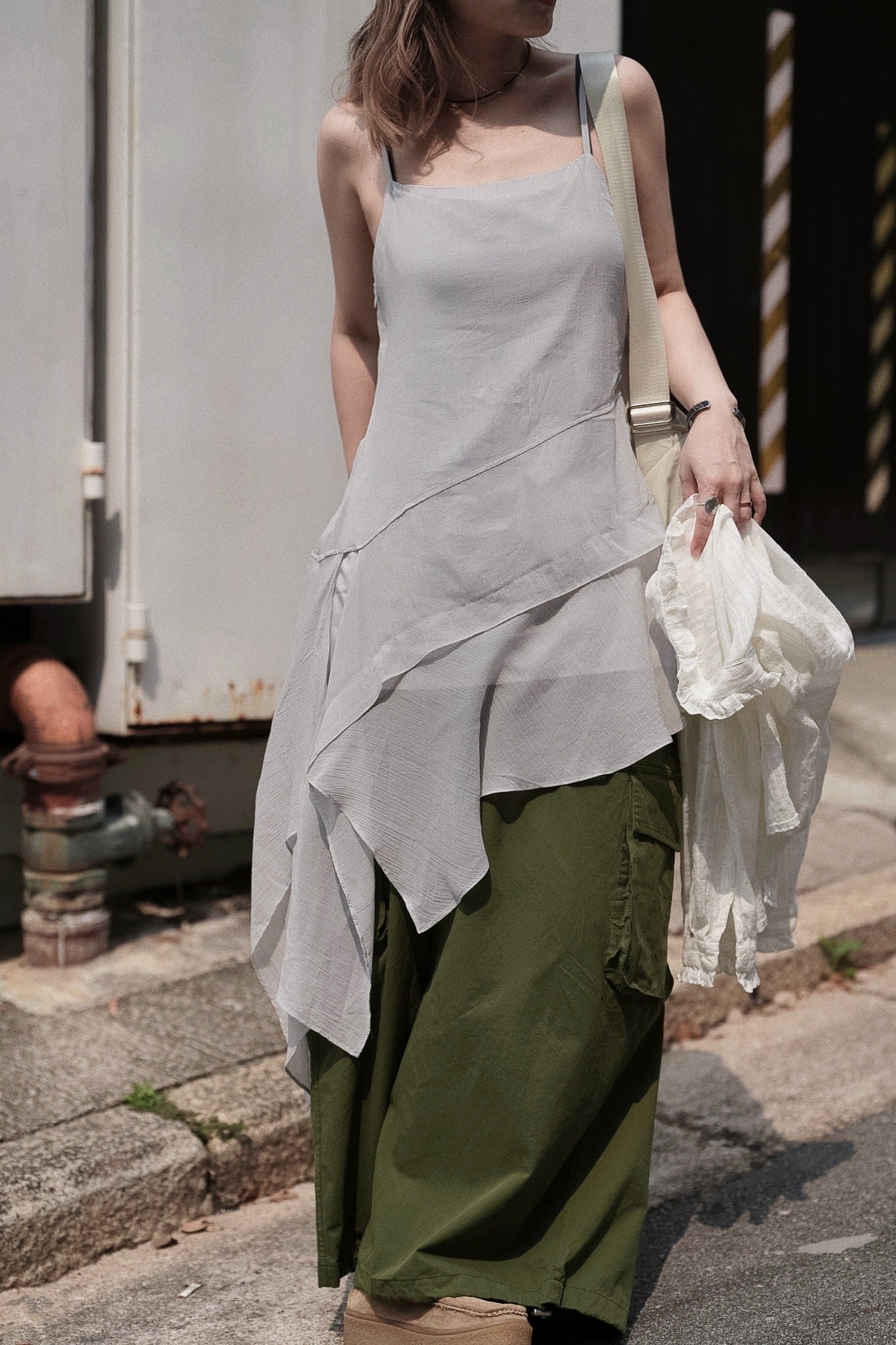 MZ988 ASYMMETRIC CHIFFON ONE PIECE DRESS