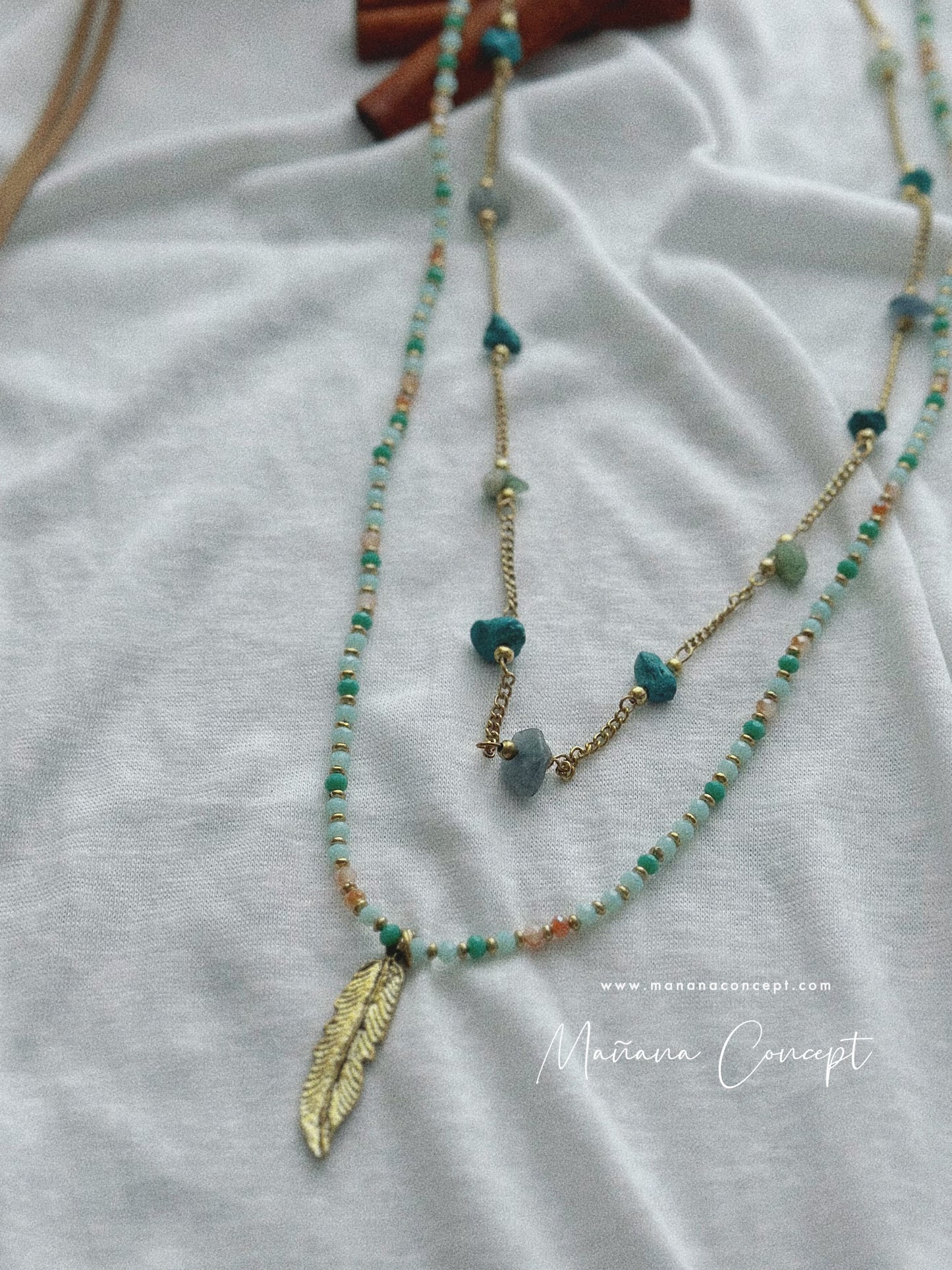 Beaded Feather Layer Necklace