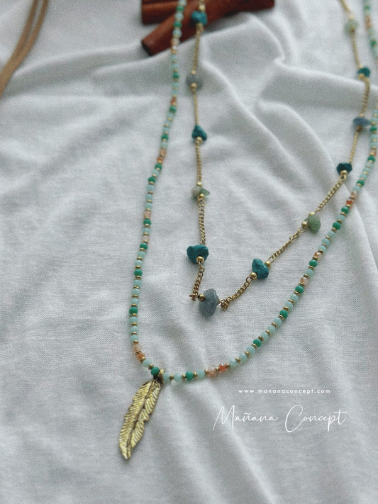 Beaded Feather Layer Necklace