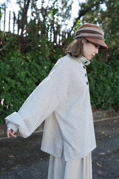 MZ910 BOTTLE NECK OVERSIZED STRIPE TOP