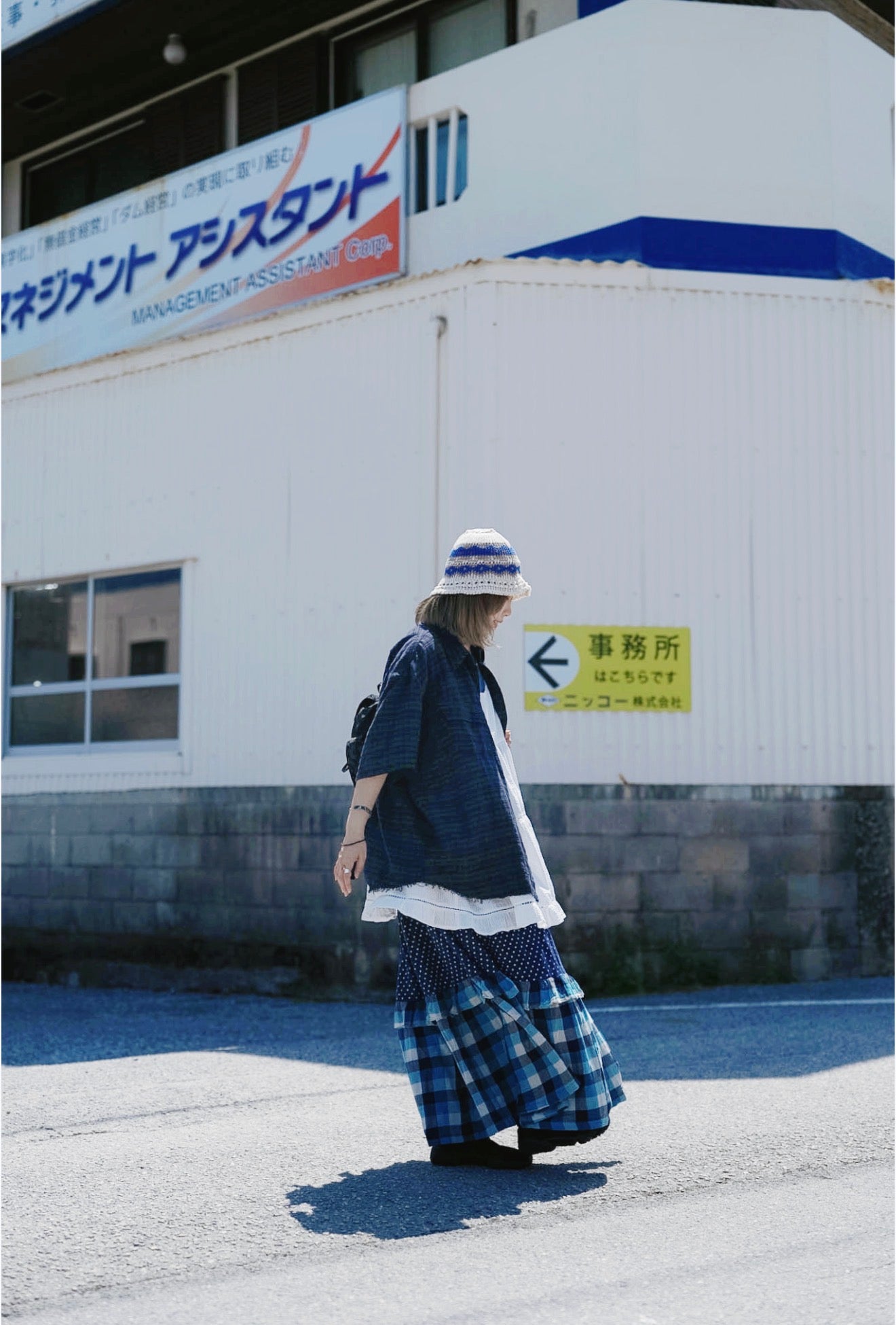 CB101 PATCHWORK PLAID & POLKA DOT MAXI SKIRT