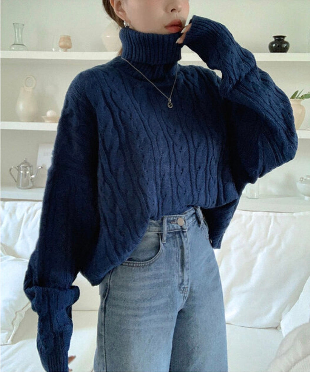 MZ594 CABLE-KNIT TURTLE NECK TOP 【 買2件減-$20 】