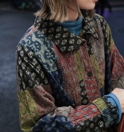MZ862 BOTTLE-NECK PATCHWORK LONG COAT