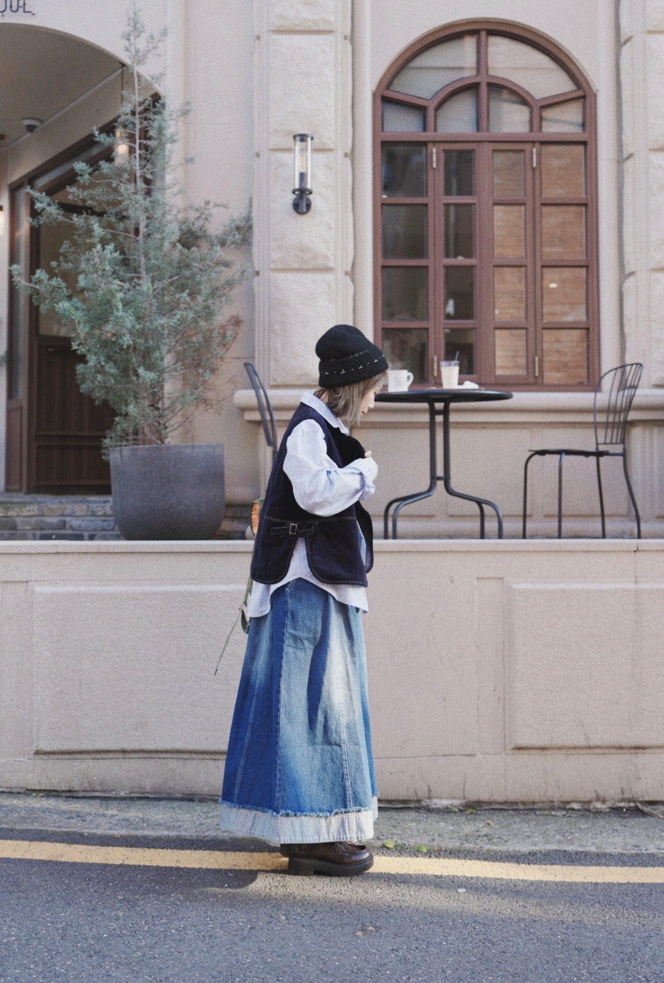 CA920 2TONE LAYERED DENIM SKIRT