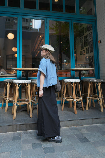 MZ826 PLEATED DENIM BOXY SHIRT