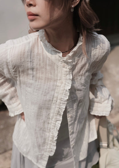 MZ987 RUFFLE STRIPED SHIRT