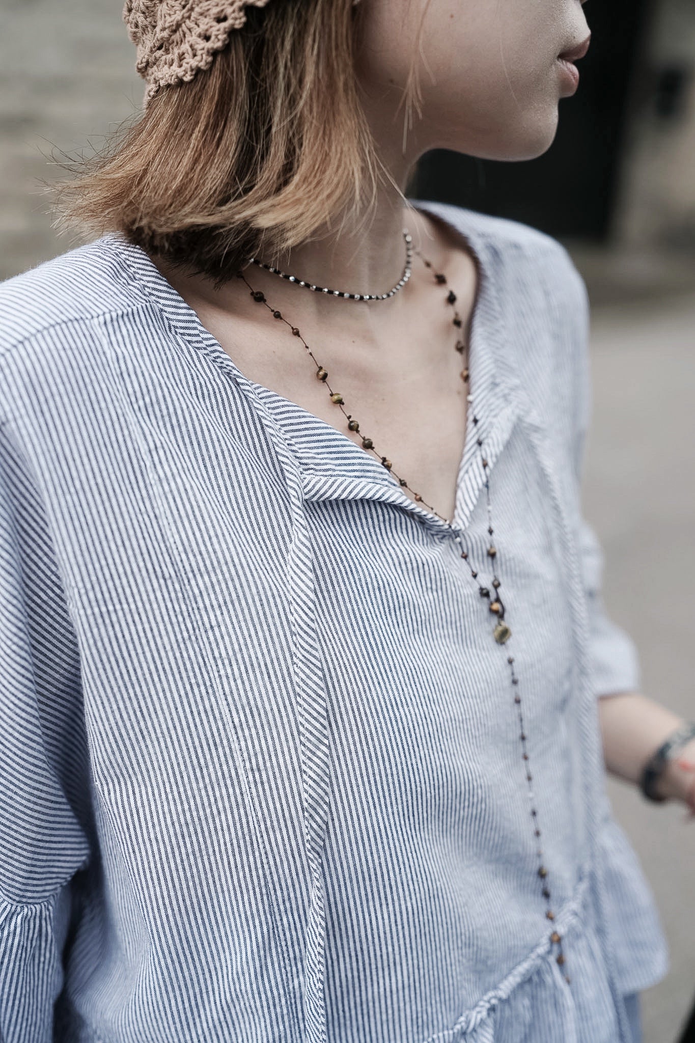 CB136 STRIPED RUFFLE BLOUSE