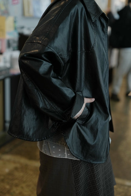 MZ945 FAUX LEATHER TRENCH JACKET