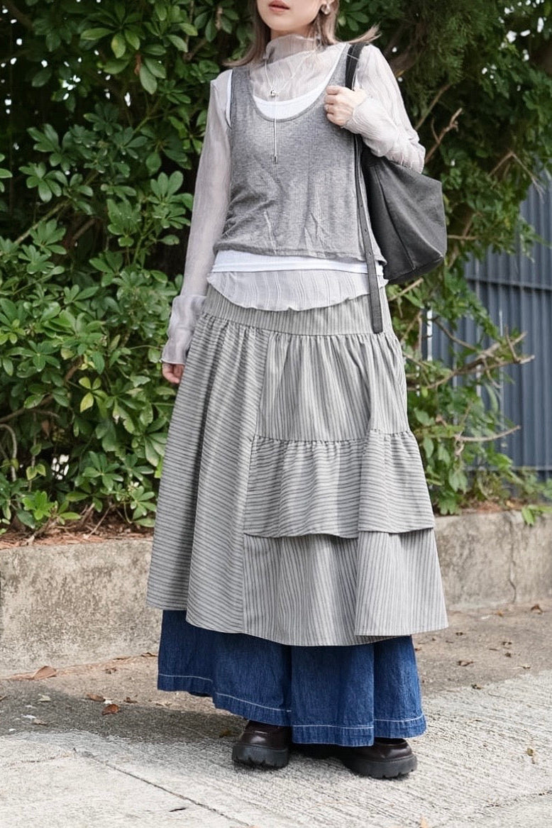 MZ977 ASYMMETRIC STRIPED SKIRT