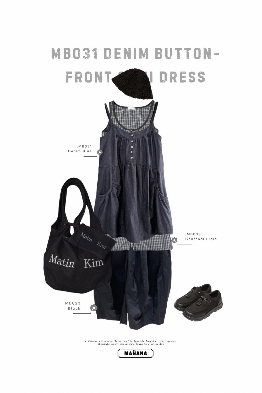 MB031 DENIM BUTTON-FRONT CAMI DRESS