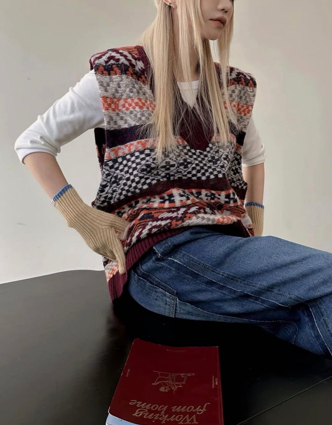 MZ917 WESTERN PATTERN WOOL VEST TOP