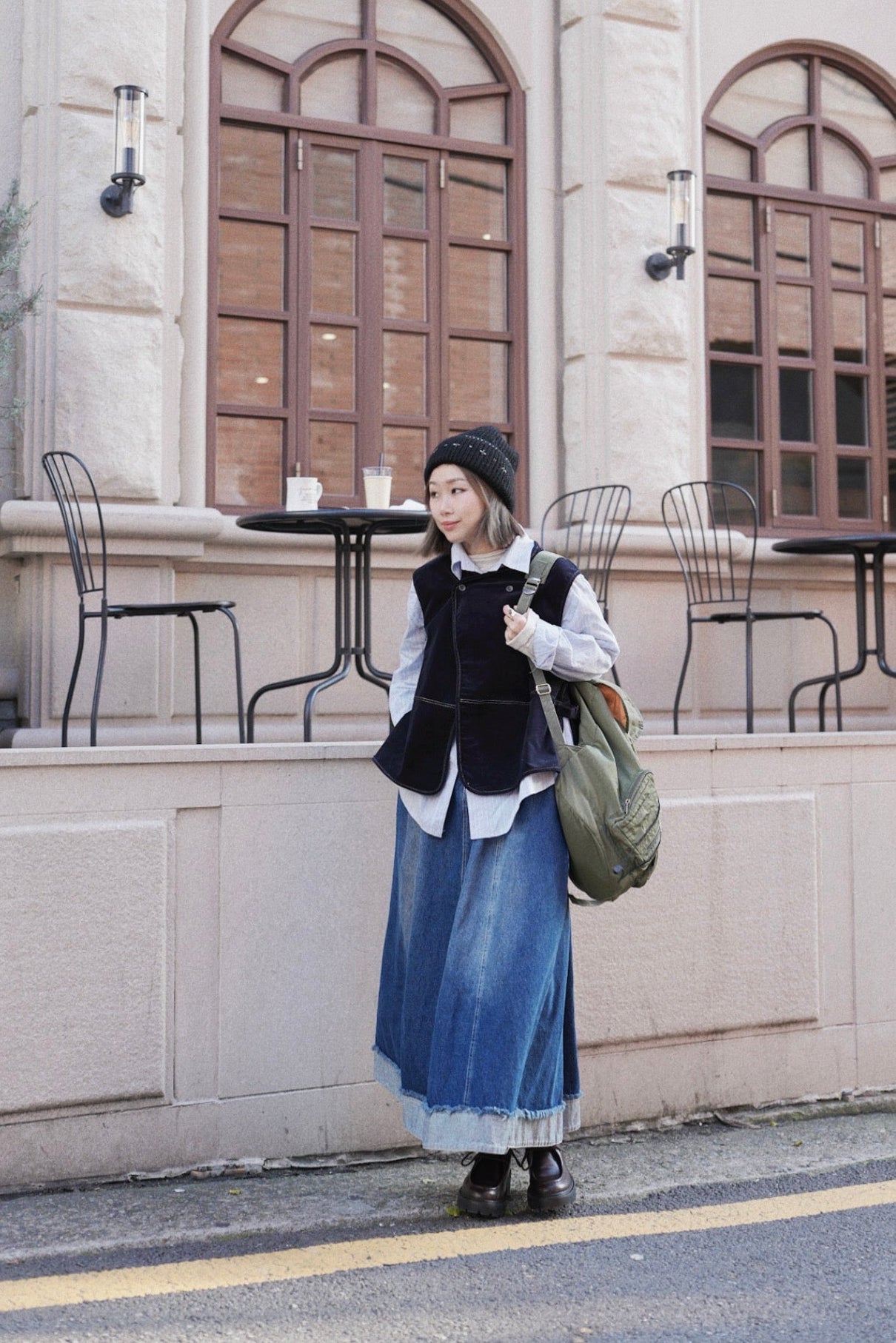 CA920 2TONE LAYERED DENIM SKIRT