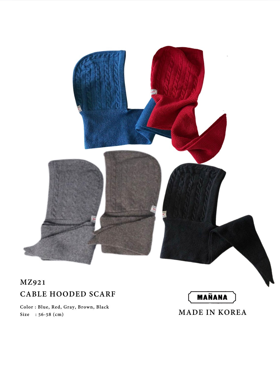 MZ921 CABLE HOODED SCARF