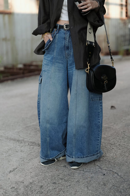 MB063 LOOSE FIT CARGO DENIM JEANS