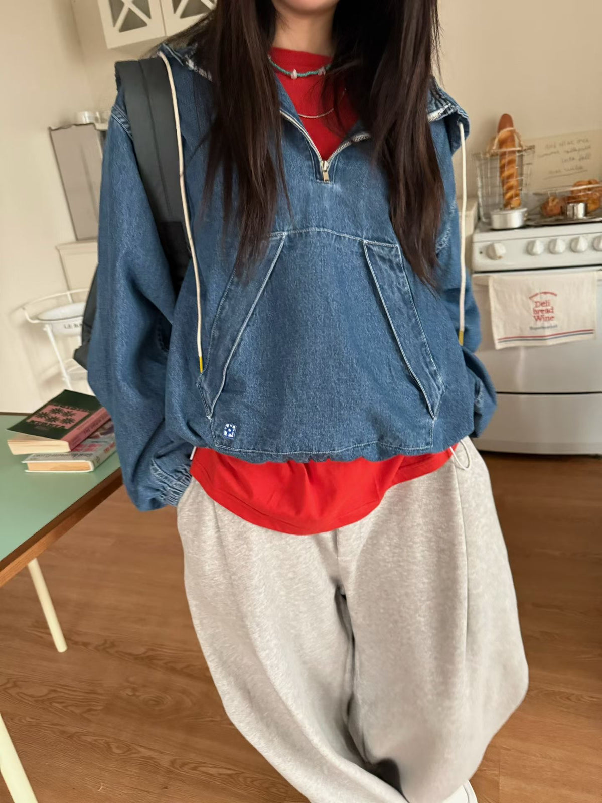 MB053 HALF-ZIP DENIM PULLOVER
