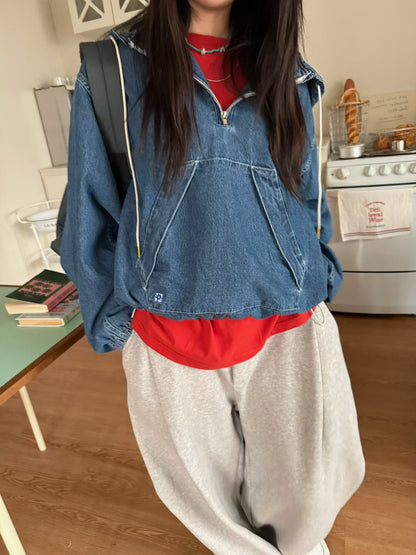 MB053 HALF-ZIP DENIM PULLOVER