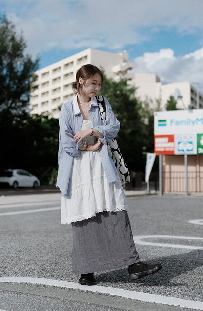 CB148 LAYERED COLLAR STRIPED SHIRT