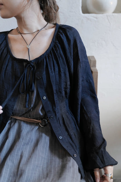 MZ843 DOBBY RIBBON BLOUSE