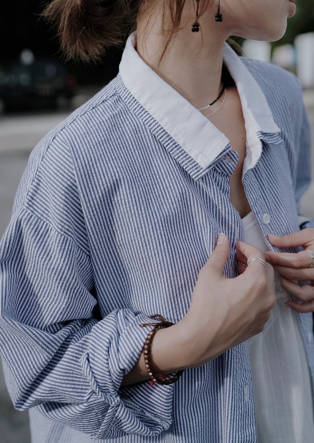 CB148 LAYERED COLLAR STRIPED SHIRT