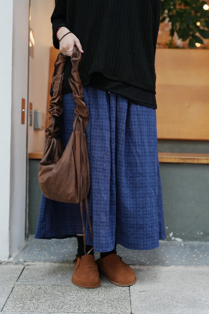 MZ828 CRINKLE BLUE PLAID SKIRT