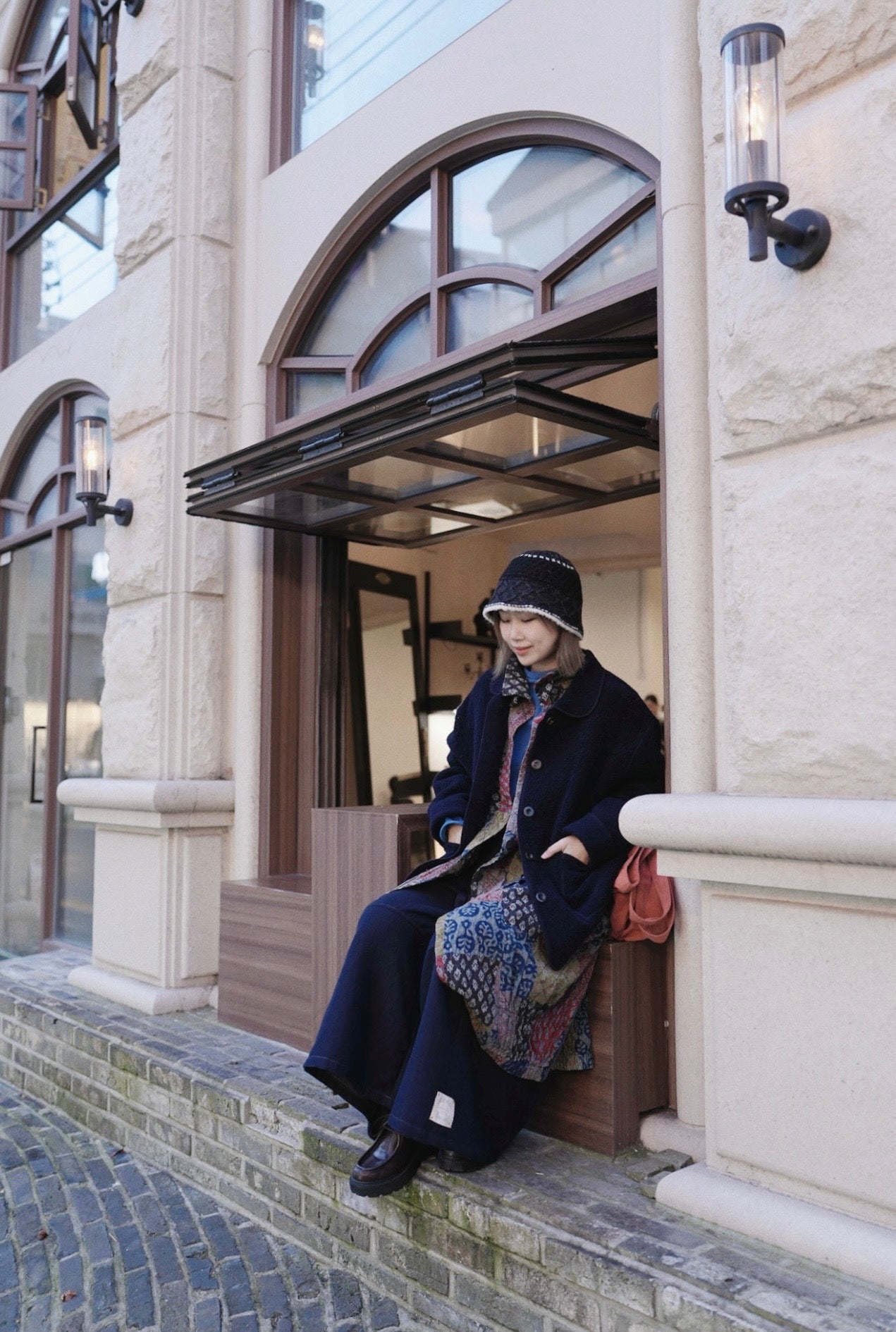 MZ862 BOTTLE-NECK PATCHWORK LONG COAT
