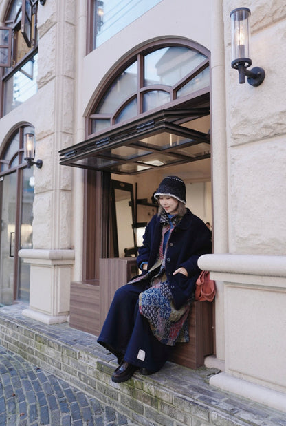 MZ862 BOTTLE-NECK PATCHWORK LONG COAT