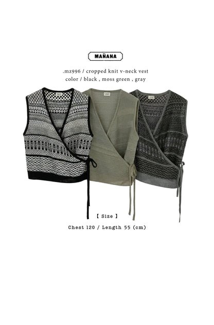 MZ996 CROPPED KNIT V-NECK VEST