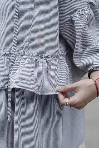 CB136 STRIPED RUFFLE BLOUSE