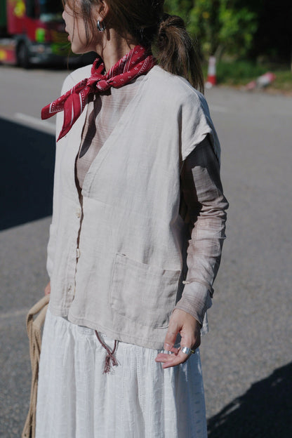 MZ811 V- NECK LINEN VEST