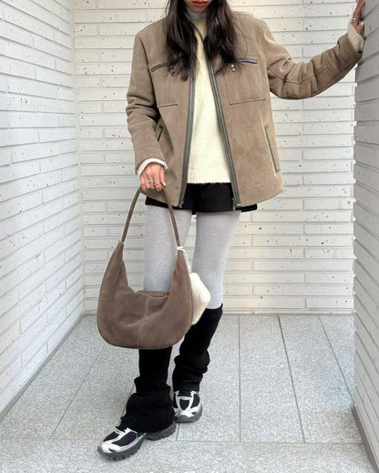 MZ943 ITALIAN LEATHER HANDMADE CURVE SHOULDER BAG