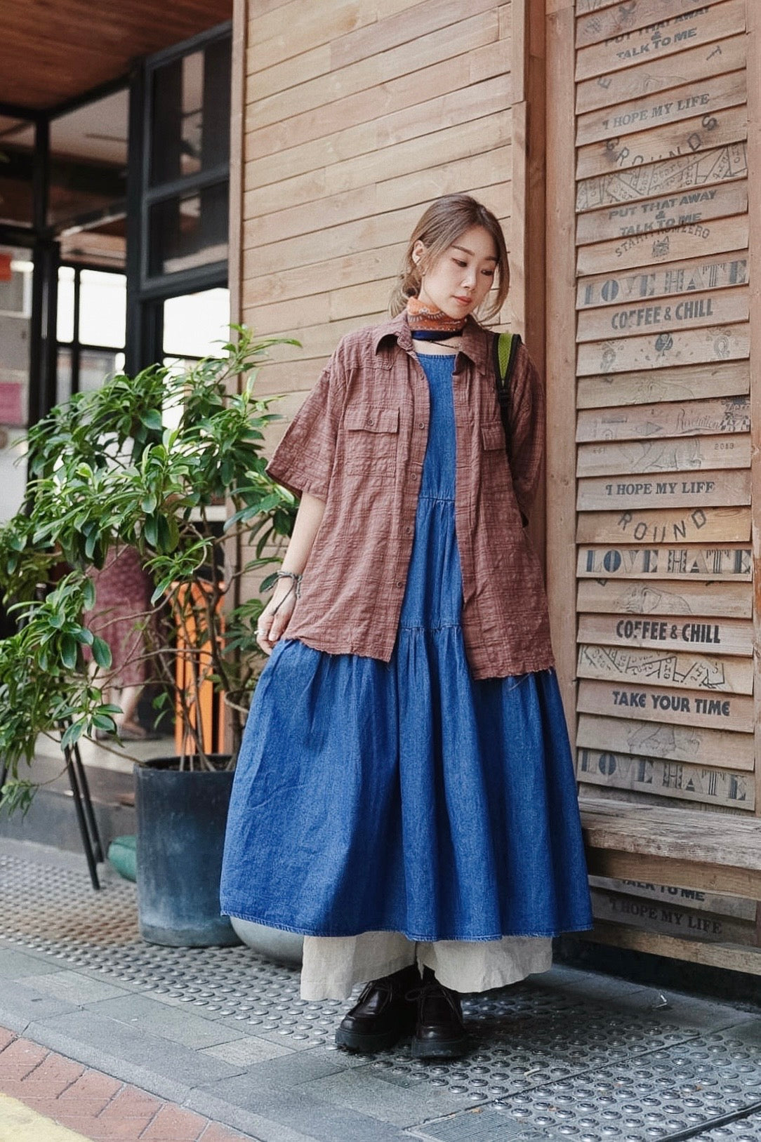 CB112 DENIM LAYER ONE-PIECE DRESS