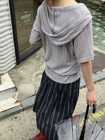 MZ834 EYELET LACE UP KNIT HOODIE