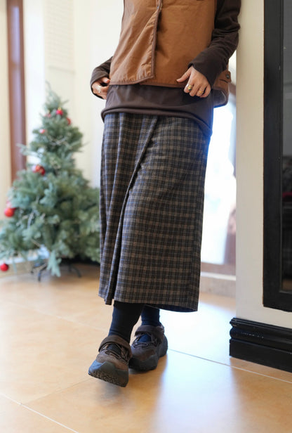 MZ937 SUEDE PLAID SKIRT PANTS