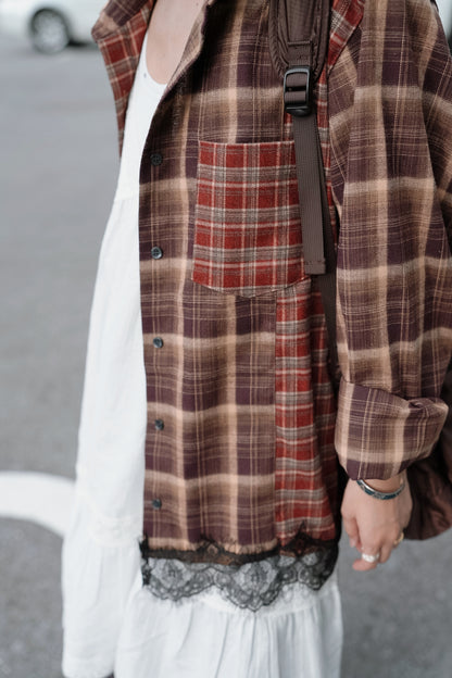 MB055 FLANNEL PATCHWORK LACE SHIRT